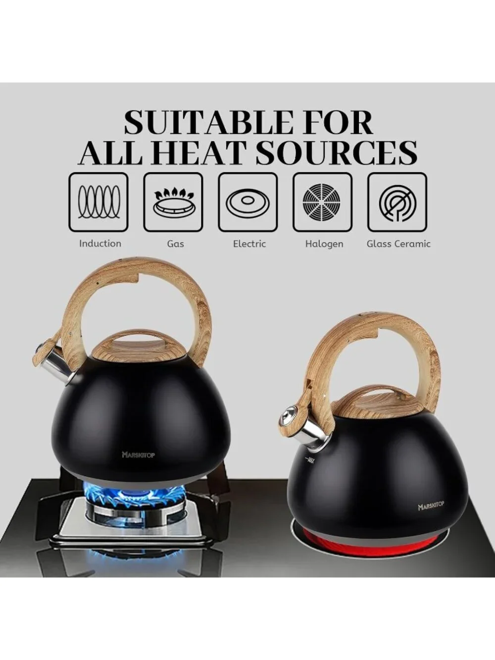 Black Stainless Steel Kitchen Whistling Tea Kettles 2.6QT Stovetop Cookware Pot